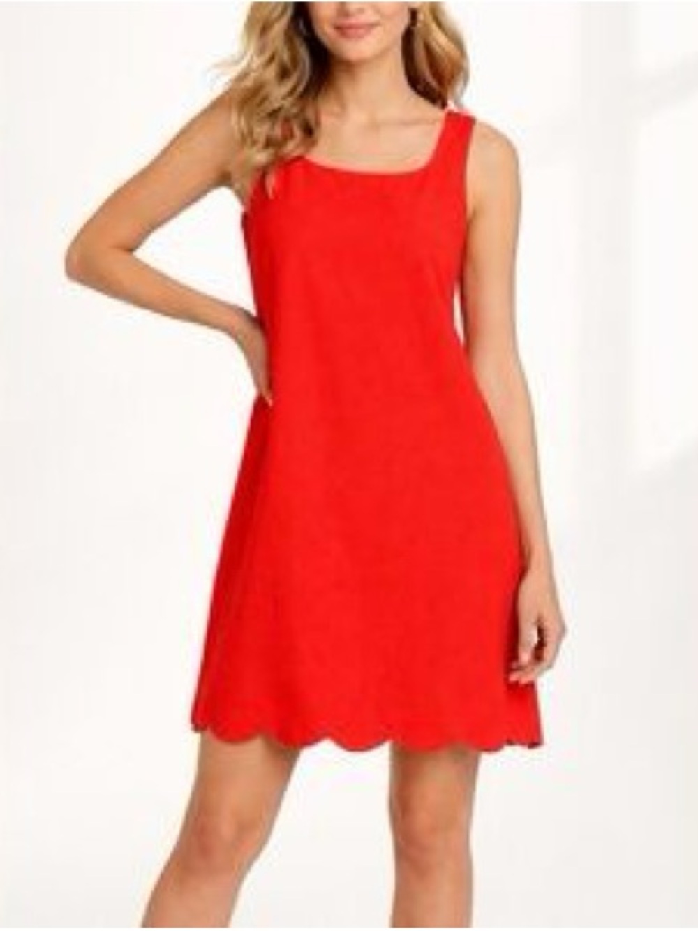 NWT Kate Spade Bright Coral Red Sleeveless Scallop-Hem Mini Dress, size XS